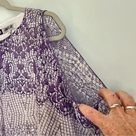 Jennifer Lopez Mosaic Sequined Cold Shoulder Blouse Women’s Small Purple - Picture 4 of 9